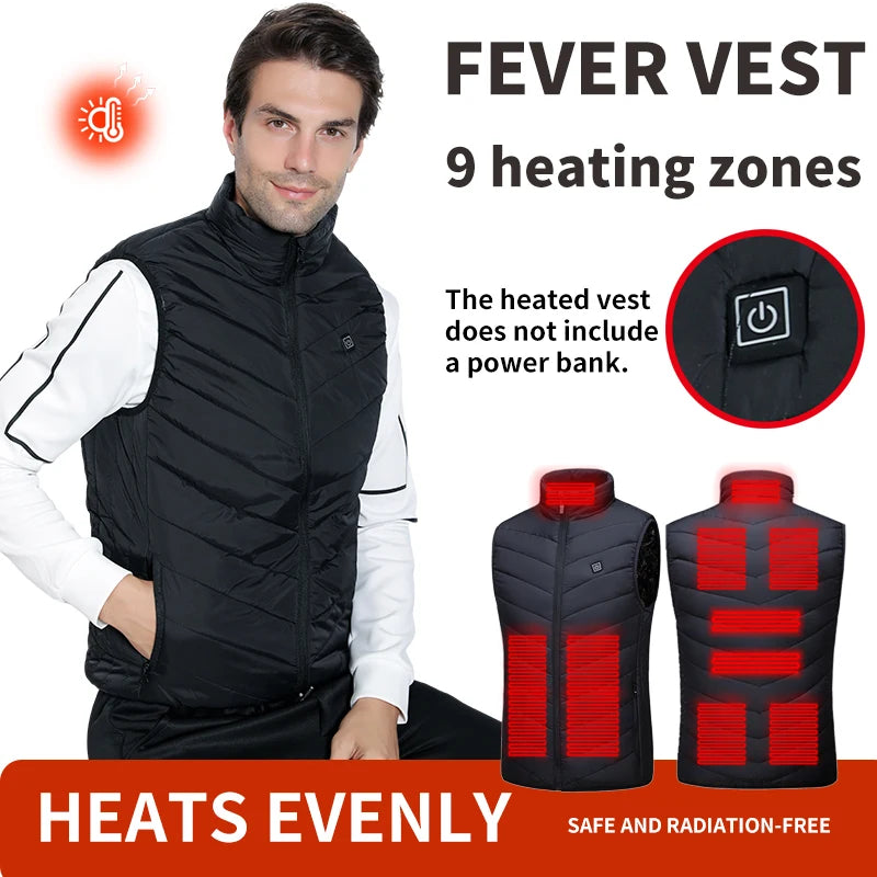 Men's Winter 9-Zone Smart Heated Vest—Warm Jacket Vest, USB-Powered, Outdoor Casual, Cold-Weather Protection