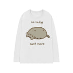 Japanese Polka Dot Cute Lazy Cat Print Loose T-shirt Aesthetics Kawaii Cartoon Tops Women's Sweet Harajuku Grunge Tees Y2k Tops