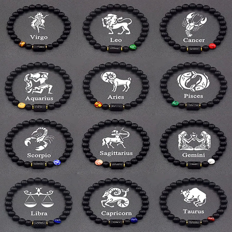 12 Zodiac Sign Bracelet Homme Constellation Bracelet for Men Aries Virgo Leo Libra Charm Bangle Women Friendship Jewelry on Hand