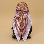 Satin Square Scarf Women Muslim Hijab Elegant 2025 Print Silk Neckerchief Shawl Wraps Headband Handle Hair Accessories Bandana
