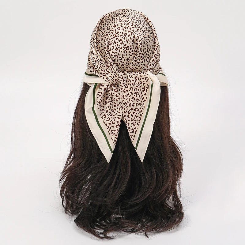 Bohemian Style Floral Print Women’s Square Silk Scarf Satin Head Wrap Tropical Leaf Flower Design Scarves Bandana Hijab