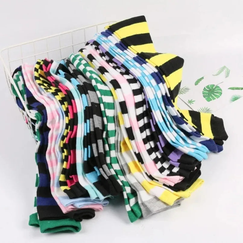 Thigh High Stockings Womens Striped Ladies Girls Black White Pink Long Over Above Knee Socks Femboy Cosplay Lolita Harajuku Y2k