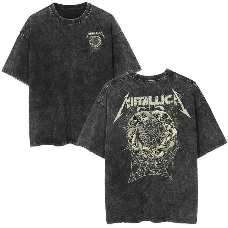 Metallica Rock Band's Vintage Washed Short Sleeved Round Neck Y2k Tshirt Men Clothing New in Top & Tees Mens T-Shirt Camisetas
