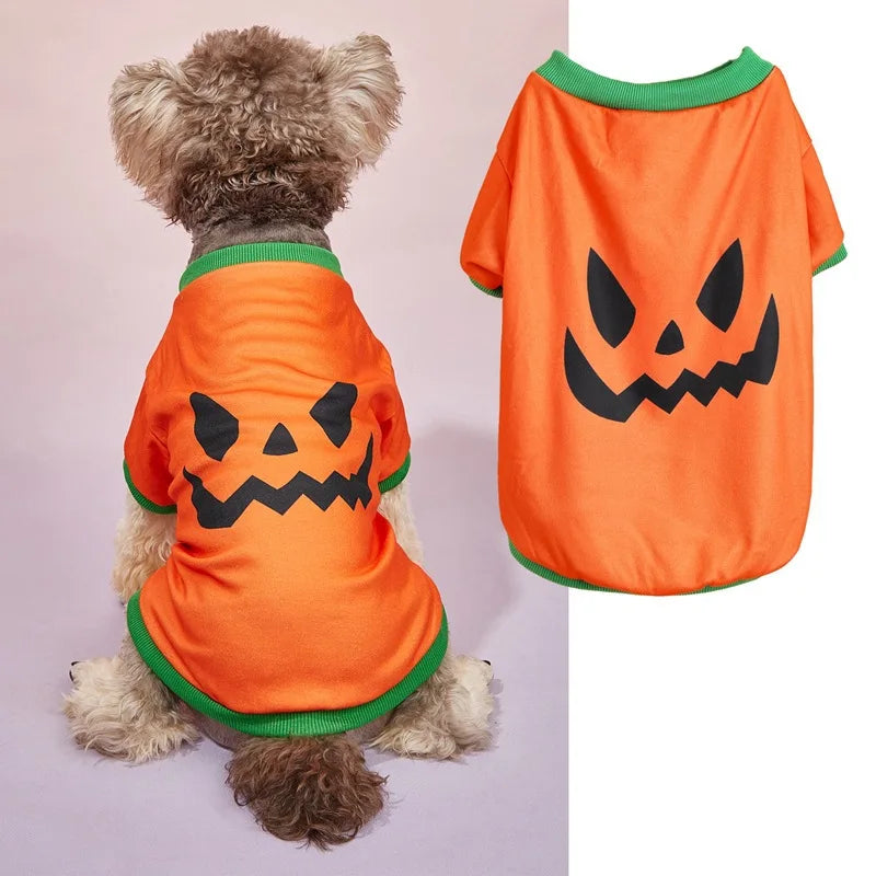 Halloween Pet Clothing – Funny Pumpkin Skull Tee