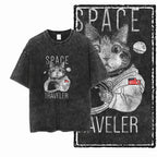 COOLMIND DB Cat Printed Cotton Acid Washed Exclusive Graphic Unisex T Shirt Cool Streetwear Men Tshirts Big Size Tee for Men