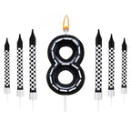 7Pcs/set Racing Cars Birthday Number Candles Black White Checkered Themed Cake Topper Kids Boys Birthday Party Decoration Favors