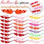12-120Pcs Fire Flame Sunglasses Rimless Fire Sunglasses Candy Color Party Sunglasses Wedding Funny Sunglasses for Guest