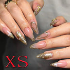 10PCS Diamond French Pointed Nail Short Square Nail Nude Fake Nail With Gold Glitter Diamond Nail Leopard Print Fake Nail