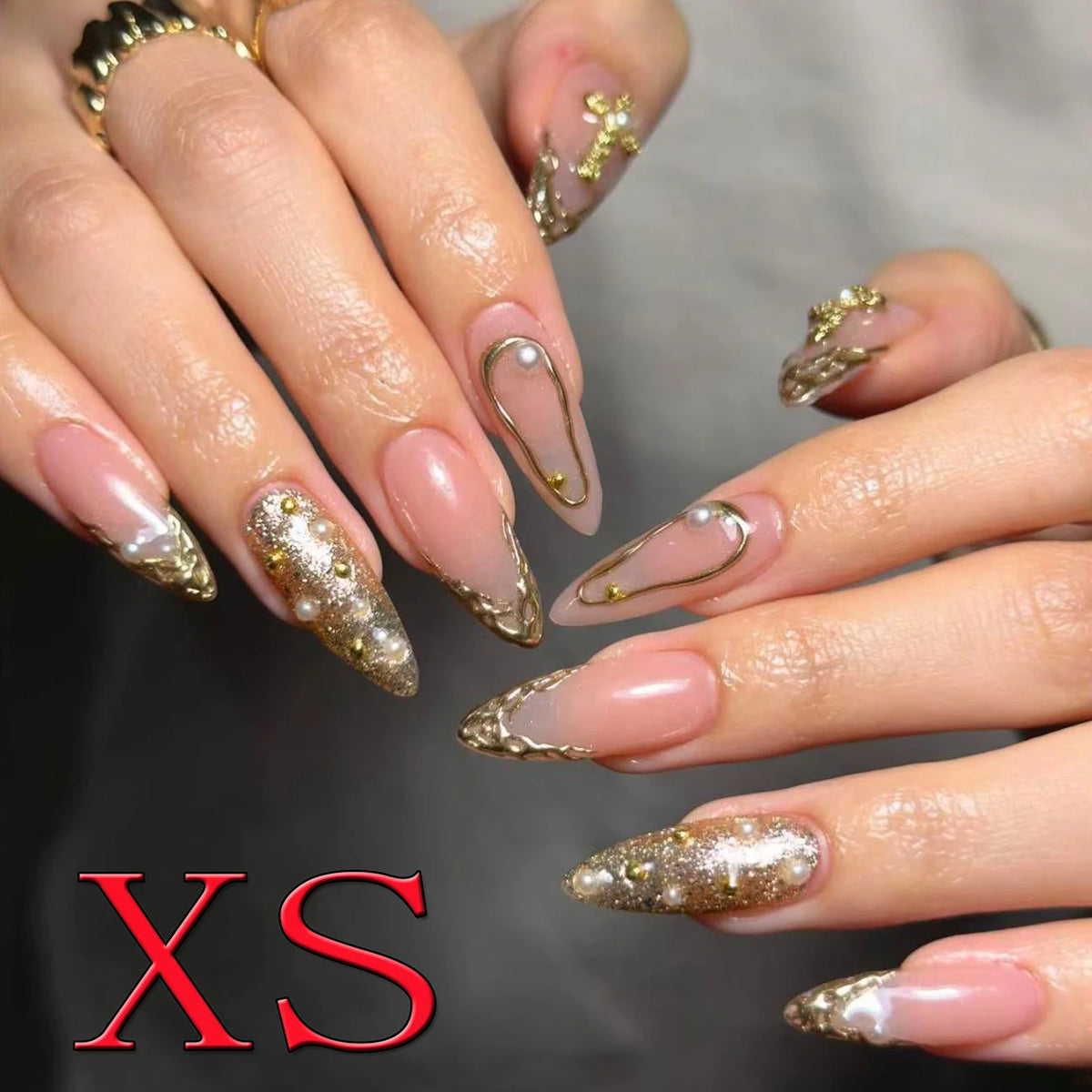 10PCS Diamond French Pointed Nail Short Square Nail Nude Fake Nail With Gold Glitter Diamond Nail Leopard Print Fake Nail