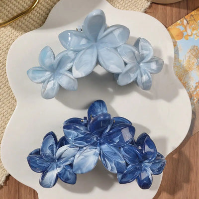 2Pcs Hawaiian Blue Gray Sapphire Marble Flower  Hair Claw Clip for Women Shark Clip Bohemian Hair Accessories Gradient Hairpins