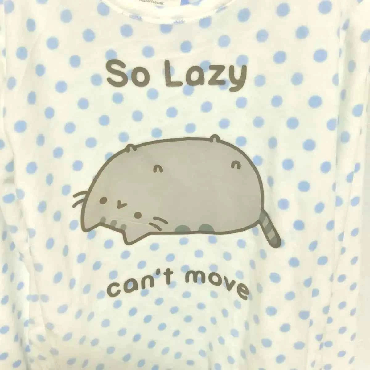 Japanese Polka Dot Cute Lazy Cat Print Loose T-shirt Aesthetics Kawaii Cartoon Tops Women's Sweet Harajuku Grunge Tees Y2k Tops