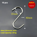 10 pcs Stainless steel S shaped hook Large hook S hook, multi purpose S shaped hook metal S-hook hook for kitchen and bathroom