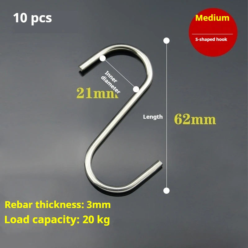 10 pcs Stainless steel S shaped hook Large hook S hook, multi purpose S shaped hook metal S-hook hook for kitchen and bathroom