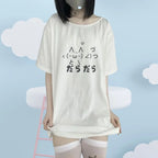 Camiseta holgada y bonita de estética Y2k para mujer camisetas informales con cuello redondo de dibujos animados japoneses