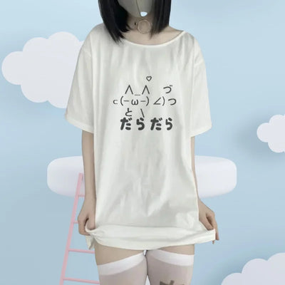 Camiseta holgada y bonita de estética Y2k para mujer camisetas informales con cuello redondo de dibujos animados japoneses