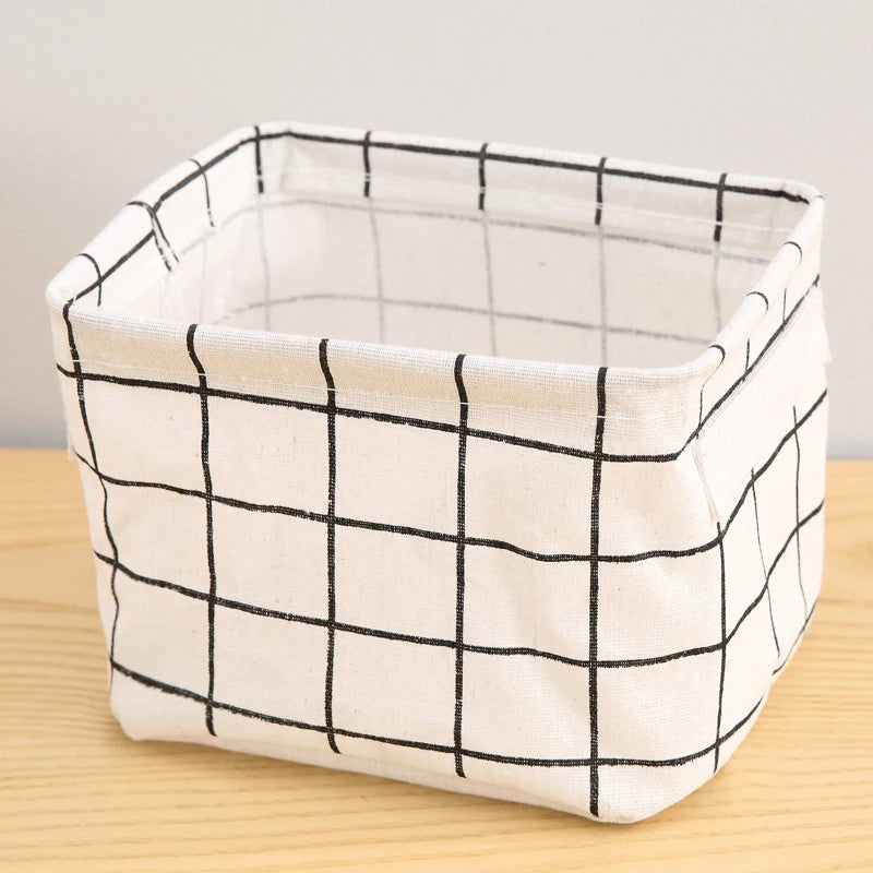 Random Cotton Hemp Storage Basket with Handheld Printed Tabletop, Miscellaneous Sorting Cabinet, Small Clothing, Fabric Storage