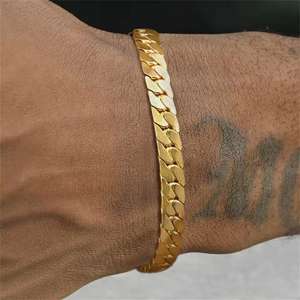 6mm Flat Cuban Chain Bracelets for Men,Trendy Stainless Steel Chain Links Wristband,Classic Punk Jewelry Gifts
