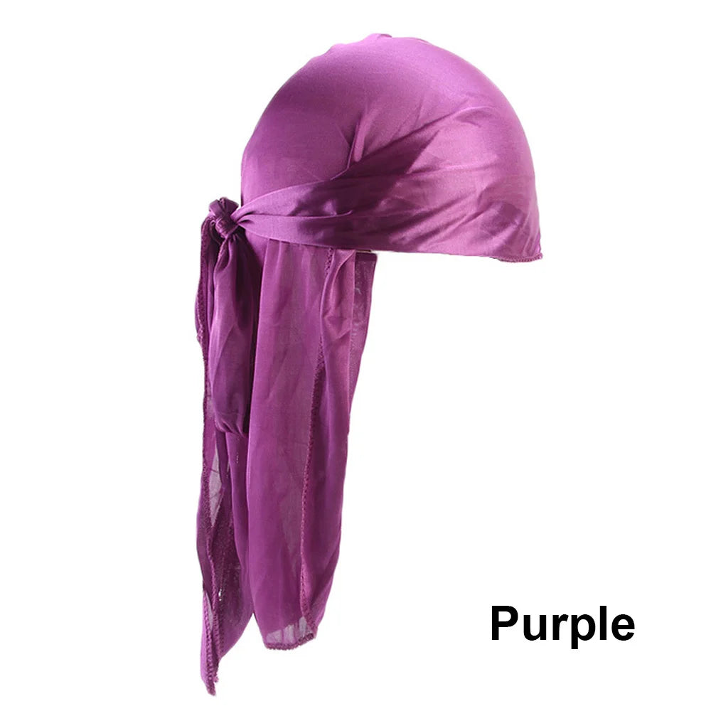 Unisex Adult Satin Long Tail Doo Rag Durag Bandanas Cap Pirate Hat Turban Men Hip Hop Headband Biker Headwrap Women Headwear