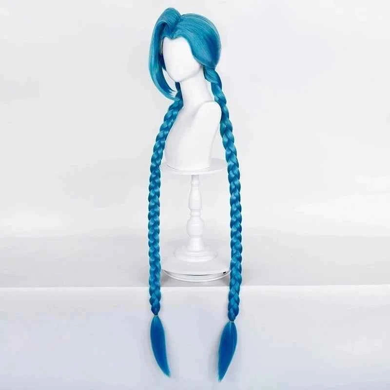 LOL Jinx Cosplay Wig Long Braided Blue The Loose Cannon Wig with Blue Braid Heat Resistant Synthetic Hair Anime Wigs