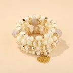 4Pcs Bohemia Acrylic Beaded Bracelet Set For Women Solid Heart Charm Elastic Chain Bangle Men Retro Daily Wear Jewelry Gift