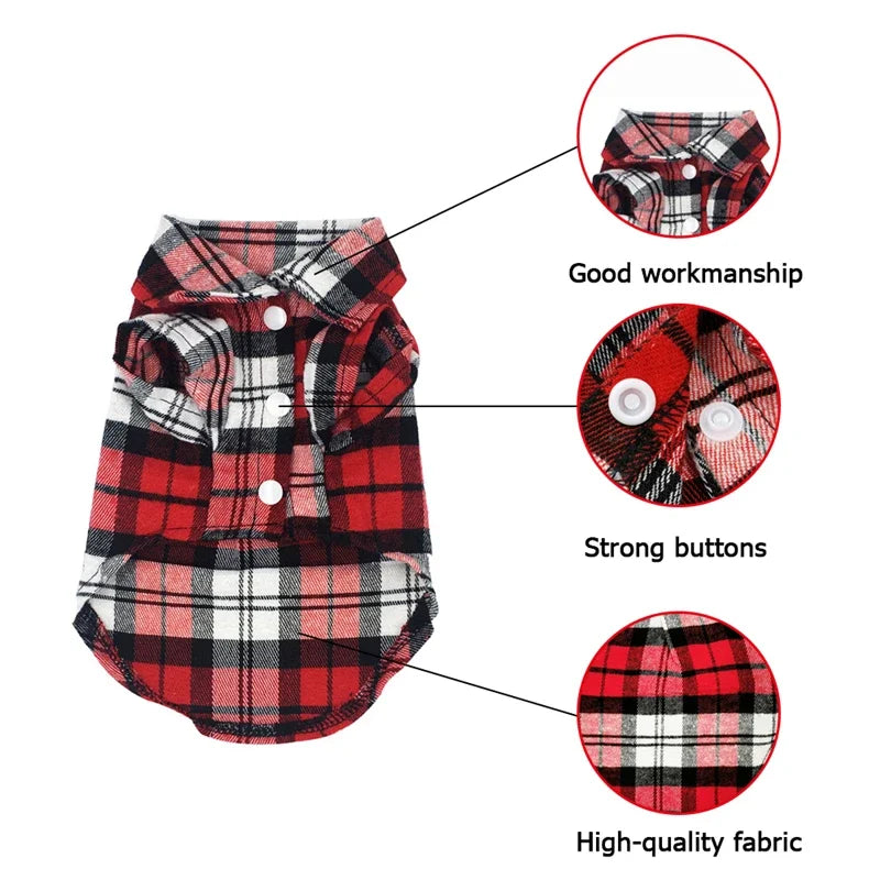 British Style Plaid Dog Shirt – Cotton Pet Clothes for Small Dogs & Cats