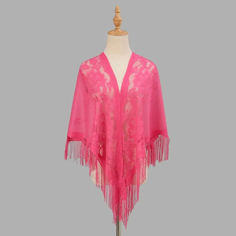 Tassel Patchwork V-Neck Cardigans Women Wedding Accessories Shawl Hollow Multicolored Evening Prom Cape Tulle Shawl Party