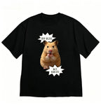 Korean Style Funny Short Sleeve Cute Hamster Meme T-shirt for Women Men "Are You Tired?" Graphic Crew Neck Tee Versatile Top