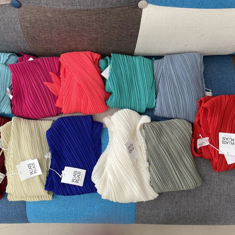 Miyake Pleated Women Scarf Shawl Fabric Korean Fashion Thin Sunscreen Scarf Foulard Femme Luxe Marque Hijabs for Woman