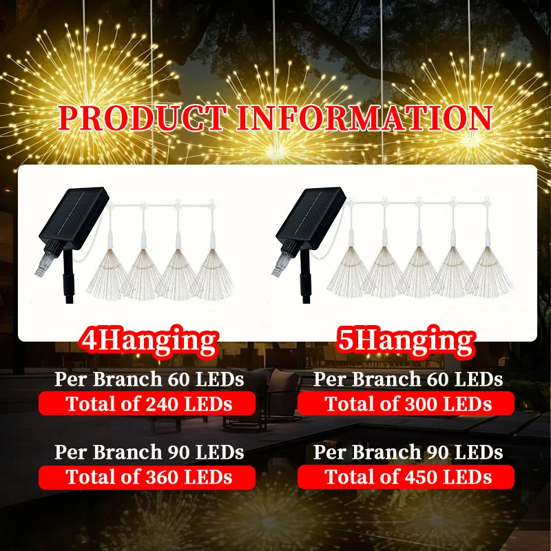 4/5pcs Hanging Solar Firework Lights LED Outdoor Garden Solar Lights 8 Lighting Modes for Landscape Garden Wedding Decorative