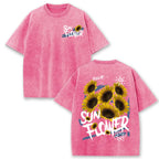 Lift Is Good Beautiful Sunflower Print Washed T Shirts Women Soft Cotton T-Shirt Street Creative Short Sleeve Summer Casual Tops