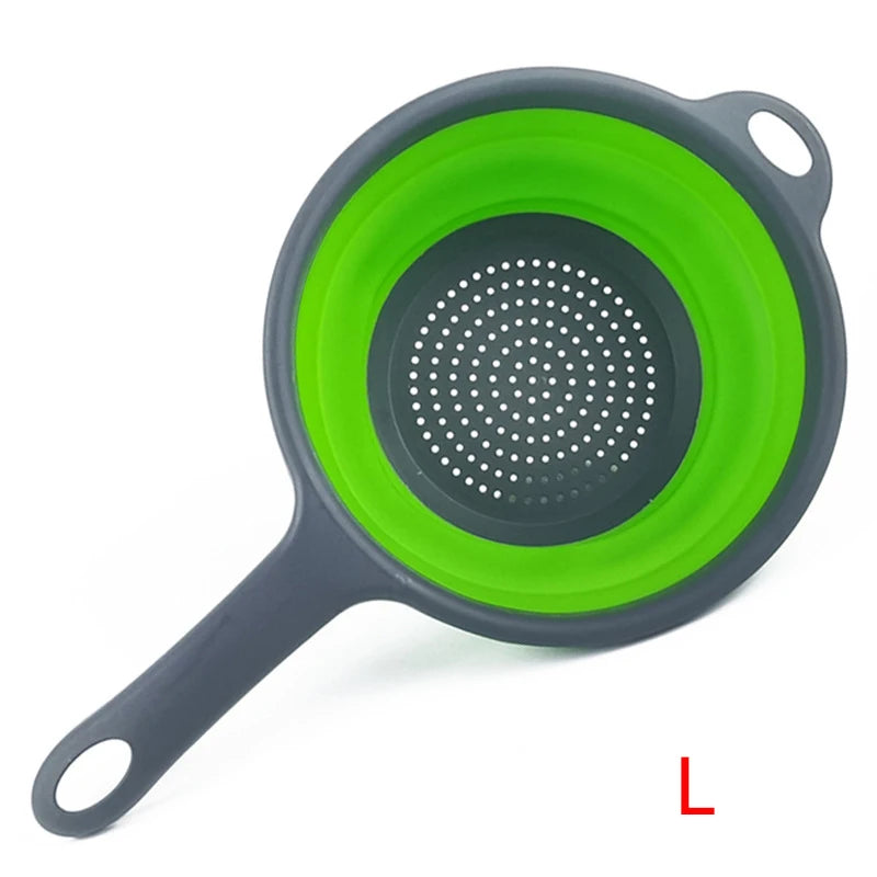 LMETJMA Silicone Collapsible Colander with Handle Kitchen Folding Strainer Colander for Draining Pasta Vegetable Fruit JT111