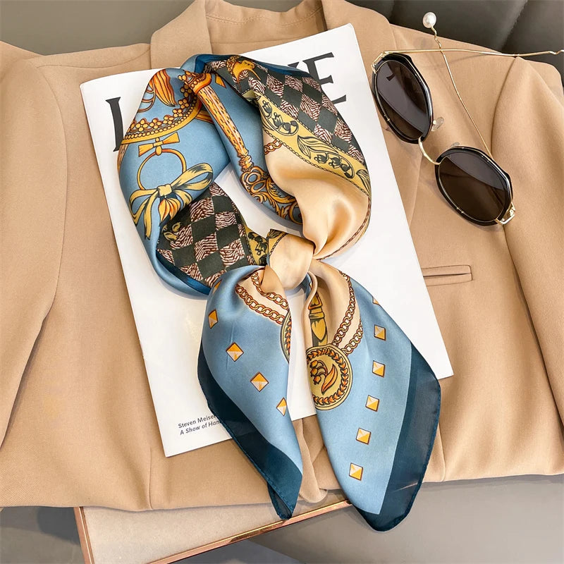 2025 Silk Shawl Print Headscarf Cat Hair Wrap Neckerchief Female Satin Square Scarf For Women Headband Foulard Hijab Bandana