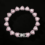 ZAKOL 45CM New Hip Hop Tennis Chain Bracelet Necklace Shiny Heart Rhinestone CZ Fashion Rock Party Jewelry Set