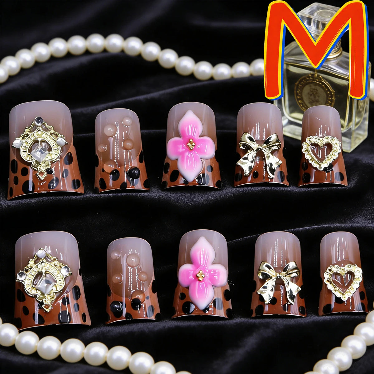 10PCS Diamond French Pointed Nail Short Square Nail Nude Fake Nail With Gold Glitter Diamond Nail Leopard Print Fake Nail