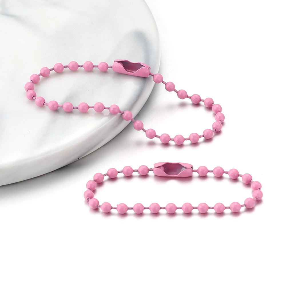 100pcs/Lot 10cm Iron Colorful Ball Bead Chain Fits KeyRing Key Chain Dolls Label Hand Tag Connector DIY Jewelry Making