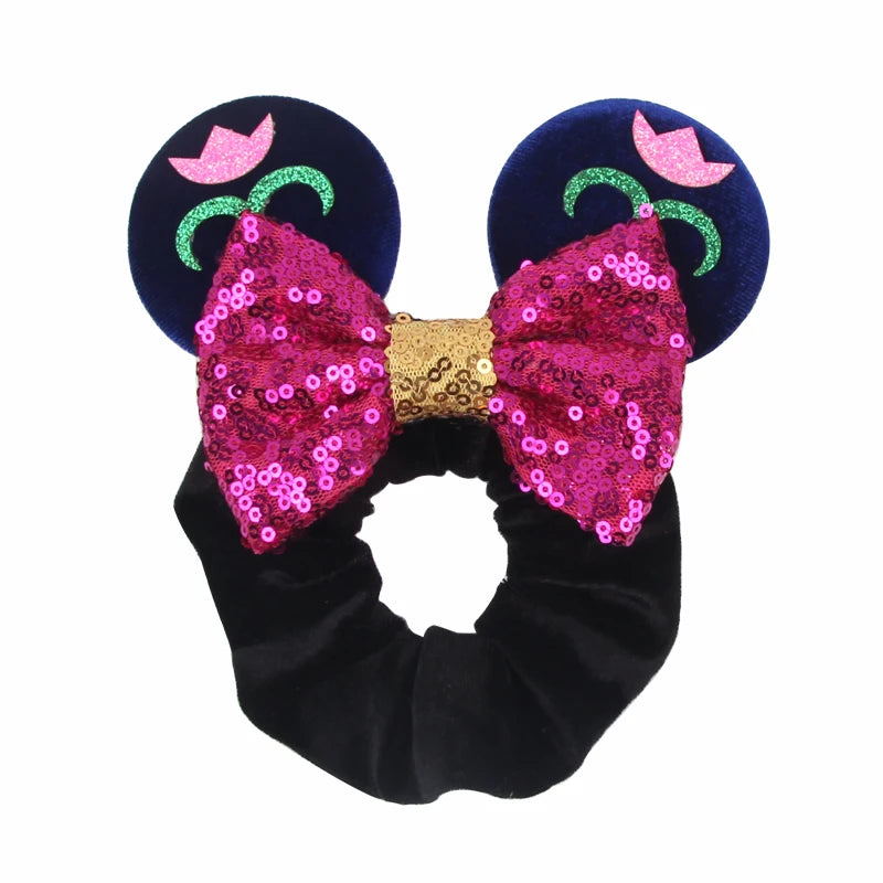 Cute Mouse Ears Velvet Scrunchies Hairband Women Elastic Ponytail Holder Girls Sequin Bow 2023 Kids Party DIY Hair Accessories
