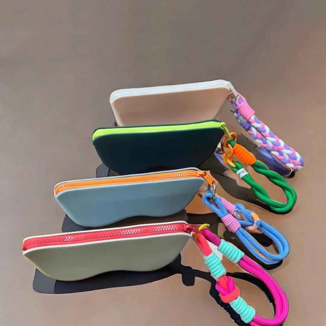 Silicone Zipper Eyeglass Case, Sunglasses Storage Protective Case, Hanging Bag, Wallet, Waterproof Glass Box for Women and Girls