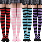 Womens Striped Thigh High Stockings Ladies Girls Black White pink Long Over Above Knee Socks femboy Cosplay Lolita Harajuku Y2k