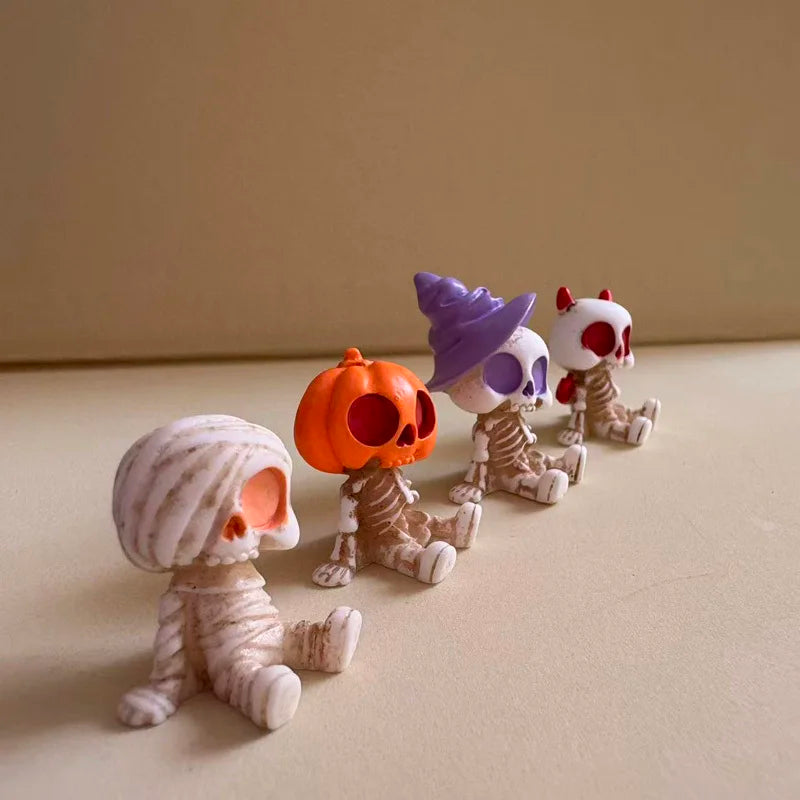 Halloween Mini Figurines Set – Resin Pumpkin, Ghost & Skull Decor