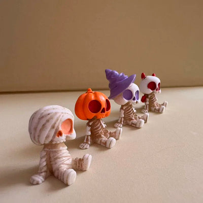 Halloween Mini Figurines Set – Resin Pumpkin, Ghost & Skull Decor