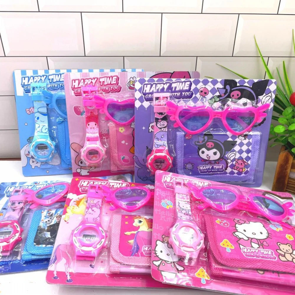 Sanrio Children's Watch Set, Hello Kitty Fashion Watch with Children's Wallet and Glasses, Melody Kulemi Cartoon Watch