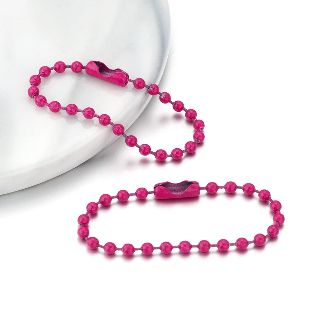100pcs/Lot 10cm Iron Colorful Ball Bead Chain Fits KeyRing Key Chain Dolls Label Hand Tag Connector DIY Jewelry Making
