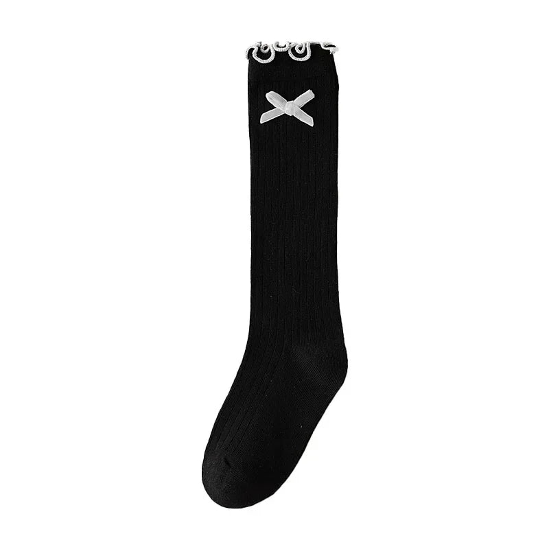 1 Pair Chic Simplicity Kids Girl Sock Sweet Fashion Bow Ruffle Bow Children Girl Calf Sock Spring Autumn Cotton School Sock