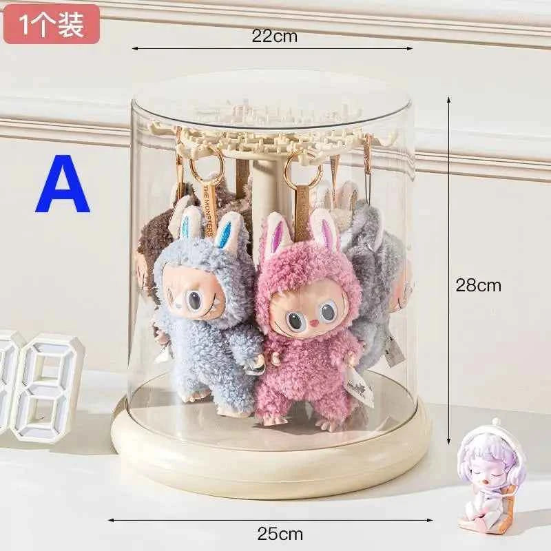 Labubu Transparent Rotating Toy Organizer Display Case-Storage Rack for Plush Dolls, Action Figures, Keychains, Blind Boxes