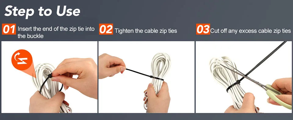 100-1000pcs Nylon Cable Zip Ties Adjustable Self-locking Cord Ties Durable Plastic Cable Ties Binding Wrap Straps for Office