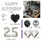 1050/21/200pcs Black & Silver Party Balloons Decorations, Silver Happy Birthday Banner, Chrome Silver Latex Balloons