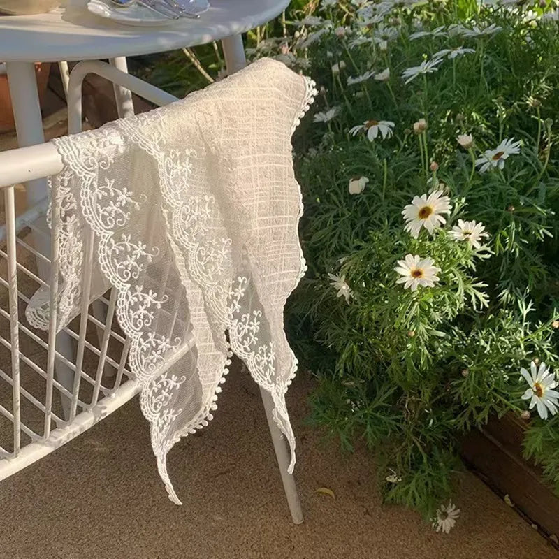 French Chic Alice White Lace Triangle Hair Wrap Fashion Accessory ﻿