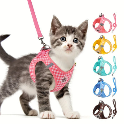 Stylish Checkered Cat Harness and Leash Set for Safe Adventures