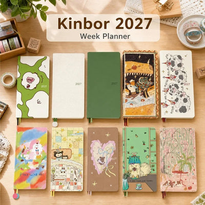 2027 Kinbor Portable Week Planner Daily Journal Notebook Month Year Weeks Plan 52g Bachuan Paper Book Gift for Back To School