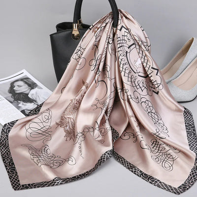 Fashion Kerchief Silk Satin Neck Scarf For Women Print Hijab Scarfs Female 90*90cm Square Shawls and Wraps Scarves For Lady
